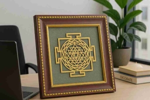 Shree Yantra on raw pyrite frame